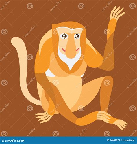 Proboscis Monkey Endangered Wildlife Cartoon Retro Drawing Royalty-Free ...