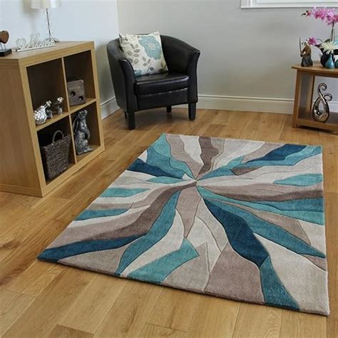 The Rug House Teal & Beige Wave Design High End Quality Modern Living ...