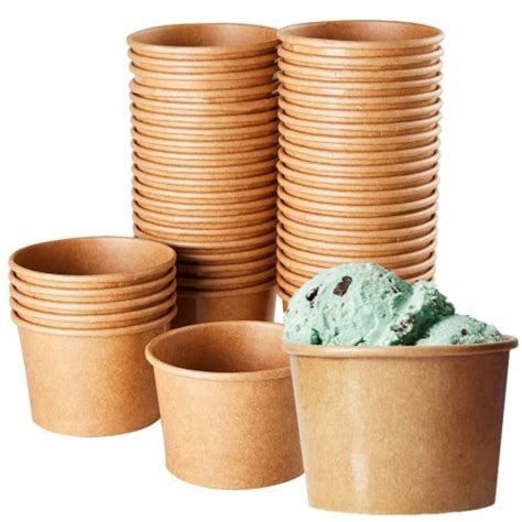 Ice Cream Sundae Cups - 50-Piece Disposable Kraft Paper Dessert Ice ...