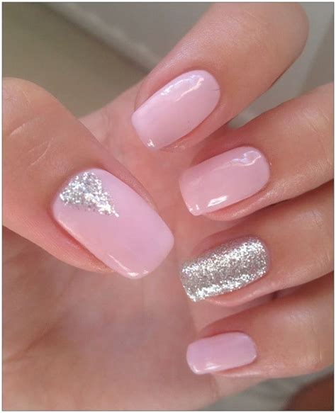 Soft Pink Glitter Nails : Remove the cuticle, trim the edge, polish ...