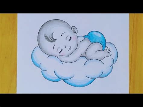 How to draw a dreaming baby boy sleeping on cloud ||baby drawing ...