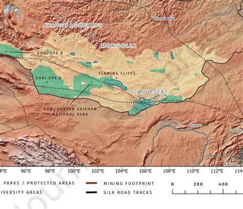 Map showing the extent of the Gobi Desert in Mongolia. Meaning ...