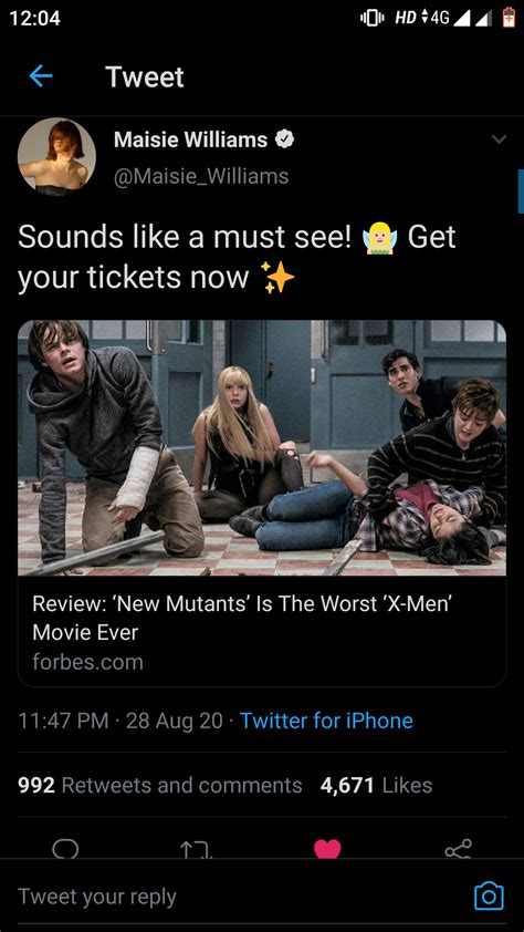 Maisie Williams on the New Mutants reviews : r/Marvel