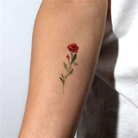 Red Rose With Stem Tattoo