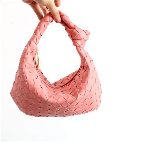 Pink Leather Woven Handbags | Baginning