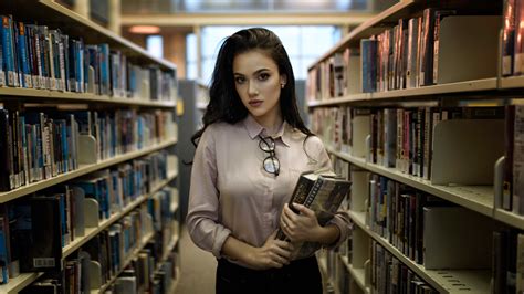 Women With Books In Library Wallpaper,HD Girls Wallpapers,4k Wallpapers ...