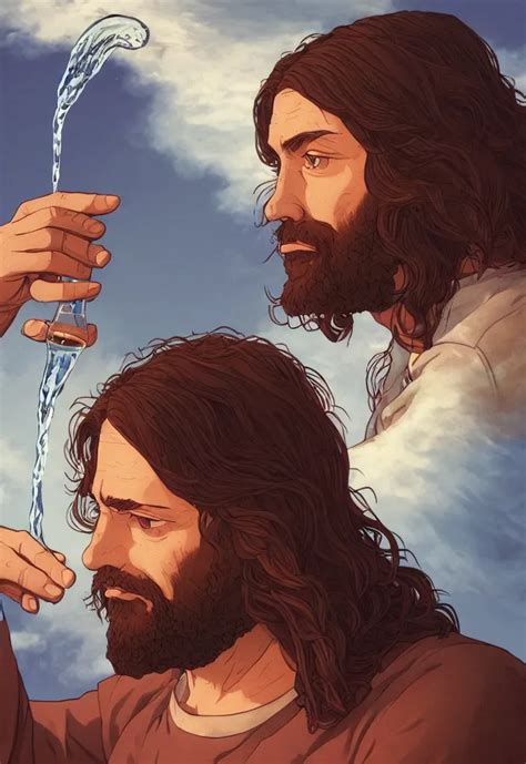 a portrait of jesus turning water in wine by dan | Stable Diffusion ...