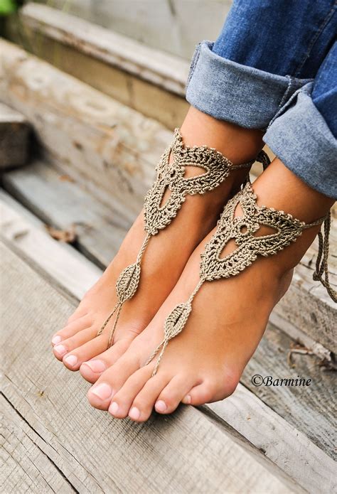 Black Crochet Barefoot Sandals Nude shoes Foot jewelry | Etsy