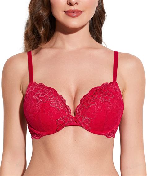 Deyllo Women's Sexy Lace Push Up Padded Plunge Add Cups Underwire Lift ...