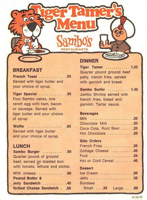 Sambo's Kids Menu - Vintage 1973