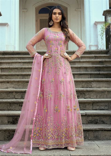 Gorgeous Pink Heavy Designer Work Wedding/Party Wear Special Anarkali ...