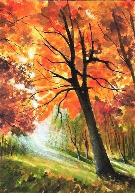 ACEO Original Autumn landscape fall painting river side watercolour art ...