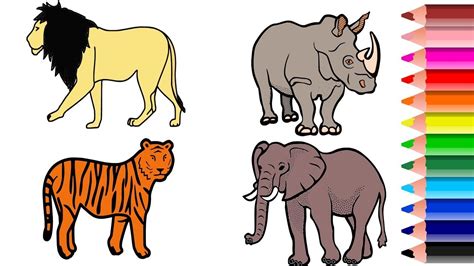 Wild Animal Coloring Pages || Names and Colors || Drawing and Coloring ...