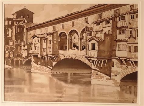 Ponte Vecchio bridge, Florence Italy. Drawn by my grandfather dated 1 ...