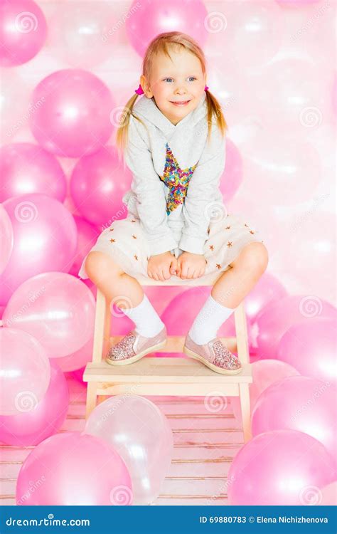 Little Girl Playing with Pink Balloons Stock Image - Image of childhood ...