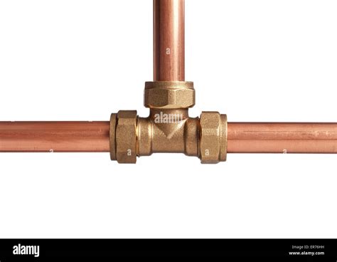 Copper pipe on white with connector Stock Photo - Alamy