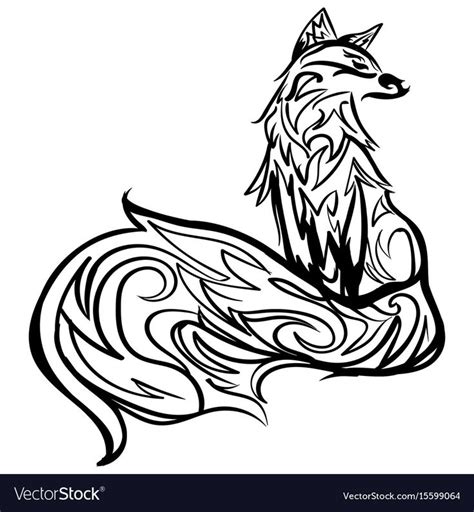 Stylized fox line art black and white tattoo vector image | Black and ...