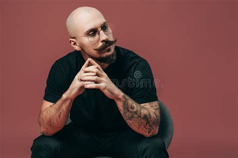 Bald Man Tattoos Handsome Glasses Stock Photos - Free & Royalty-Free ...