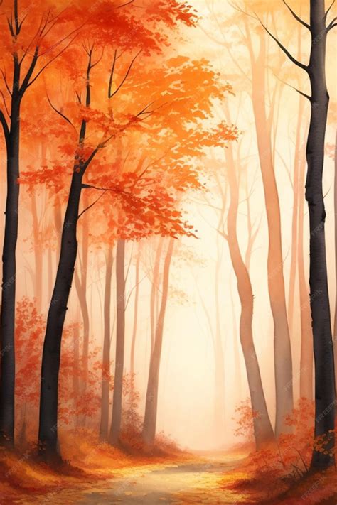 Premium AI Image | Autumn forest with fog and trees Watercolor painting ...