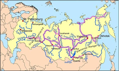 Ryssland river karta - Floden karta av Ryssland (Östra Europa - Europa)