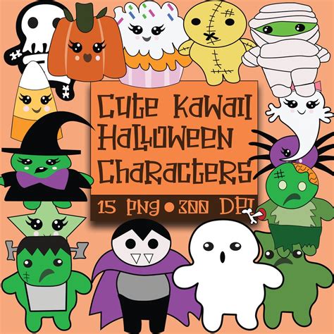 Halloween Character Clipart Cute Kawaii Kids Clipart Hand | Etsy