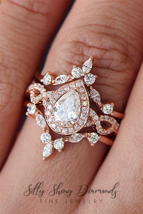 Pear Diamond Unique Wedding Ring Set, Available in Rose Gold / White ...