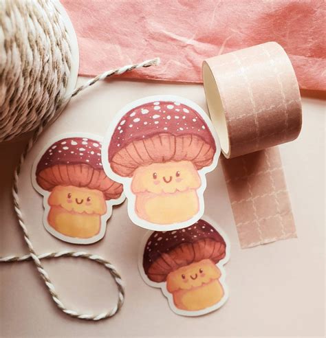 Mushroom Vinyl Sticker // Kawaii Aesthetic Decal // Cute Die | Etsy