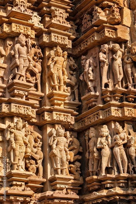 Sculptures on Khajuraho temples Stock Photo | Adobe Stock