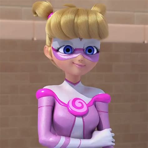 a cartoon character with blonde hair and blue eyes wearing a pink ...