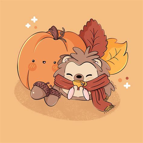 🍂Hello Autumn 🍂 Kawaii illustration with pumpkin 🍂 | Autumn ...