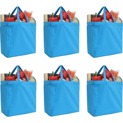 Reusable Heavy Duty 100% Cotton Canvas Grocery Bags | Pack of 6 | With ...