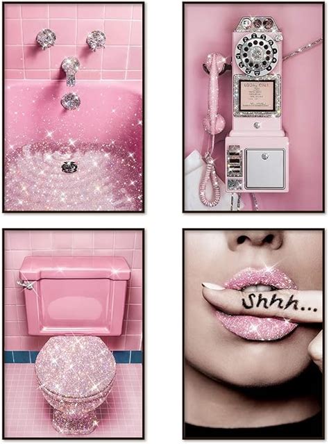 Amazon.com: AllBlue Glitter Pink Bathroom Decor Wall Art Shine Toilet ...