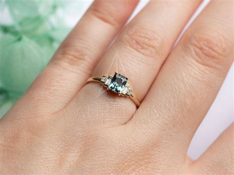 Teal Sapphire and Baguette Diamond Ring - Aurelius Jewelry