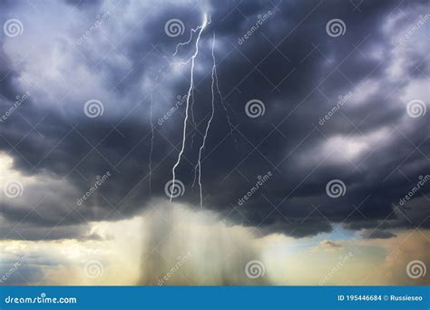 Heavy Rain and Lightning on the Sky Stock Photo - Image of blue ...