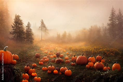 Thanksgiving and halloween pumpkins in autumn forest. Fall season ...