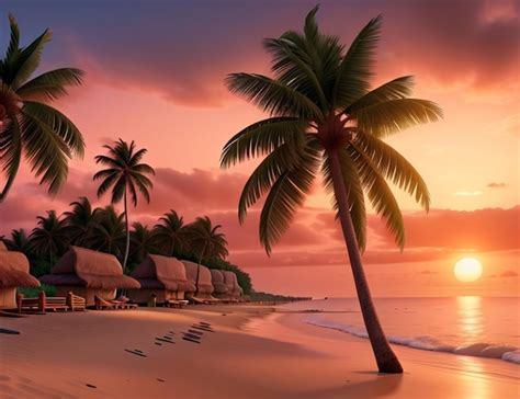 Premium AI Image | 3d animation sunset beach of wallpaper