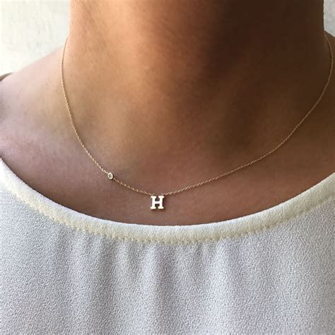 14k Gold Initial and Bezel Diamond Necklace | Initial necklace gold ...