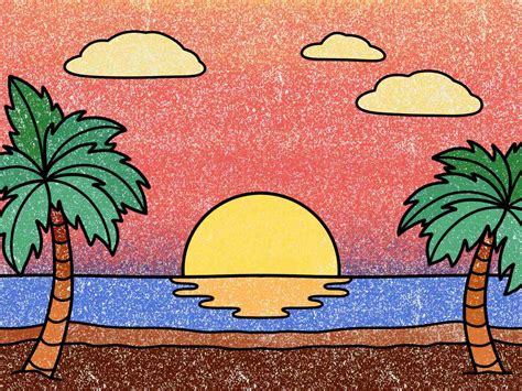 Beach Sunset Drawing (easy) - HelloArtsy