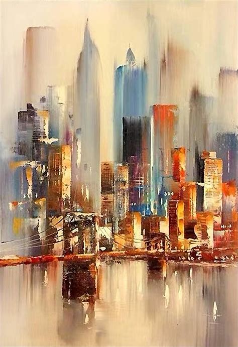 Large Original Abstract City Painting, Urban Art Painting, City Skyline ...