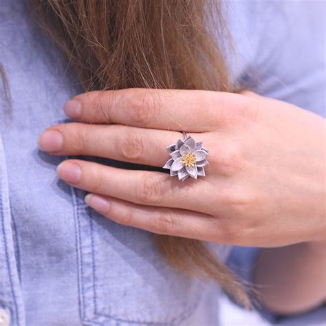 Gold Lotus Ring Lotus Flower Gold Ring Two Tone Lotus Ring - Etsy