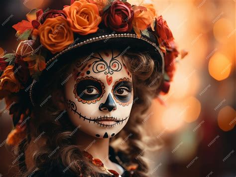 Premium AI Image | Calavera Catrina Portrait of kid with sugar skull ...