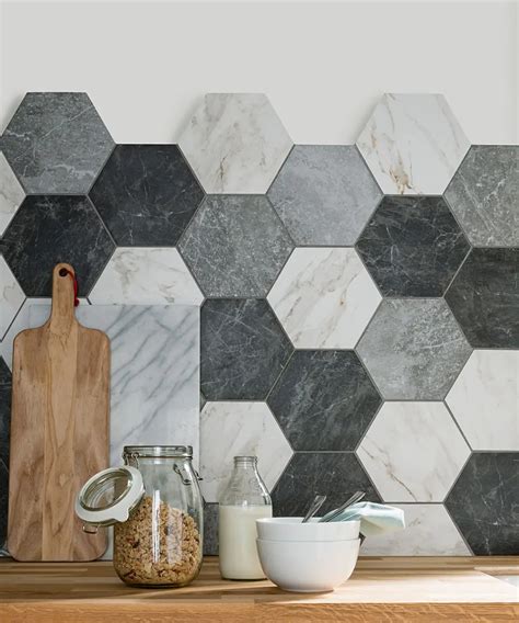 Bistro™ Black Hexagon Tile | White hexagon tiles, Black hexagon tile ...