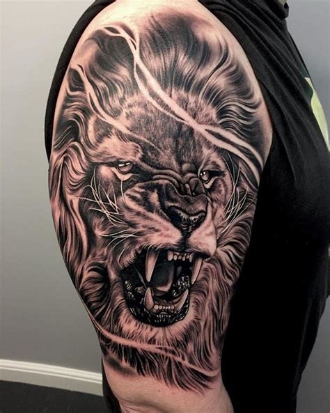 Justin Burnout - Tattoo Artist | Lion shoulder tattoo, Lion tattoo ...