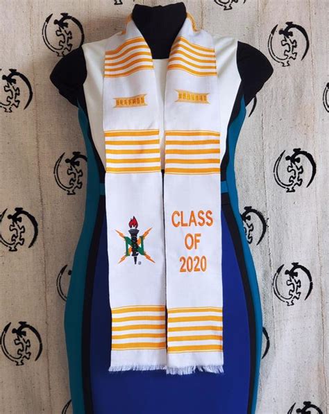 NSBE Torch Logo 2020 White woven Graduation Kente Cloth Stoles.