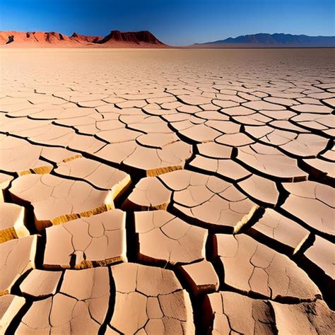 Premium AI Image | Cracked earth in the desert with mountains in the ...