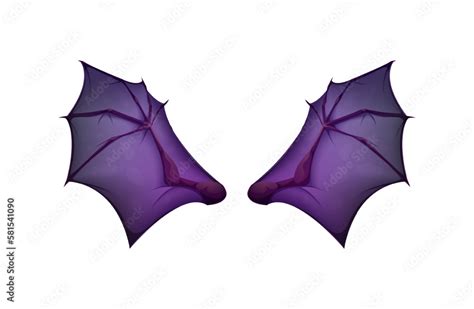 Beautiful wing concept. Colorful sticker with purple bat wings. Pair of ...