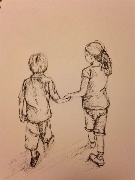 Drawing, illustration, children holding hands | Children sketch ...