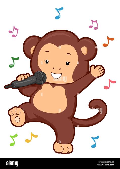 Illustration of a Monkey Waving His Hand, Holding a Microphone and ...