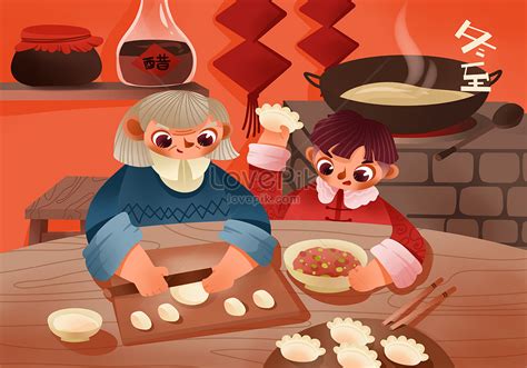 And grandma making dumplings illustration image_picture free download ...