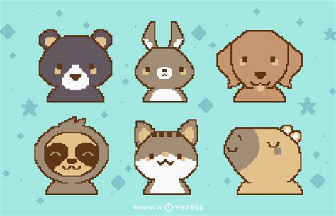 Adorable Pixel Art Wild Animals And Pets Vector Download